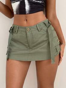 SHEIN ICON Shorts con bolsillo lateral con solapa cargo - Verde militar - Ver 2