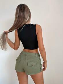 SHEIN ICON Shorts con bolsillo lateral con solapa cargo - Verde militar - Ver 4