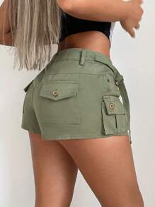 SHEIN ICON Shorts con bolsillo lateral con solapa cargo - Verde militar - Ver 5