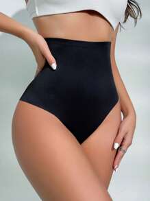 素色高腰塑形三角褲 - 黑色 - 查看 1