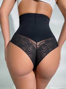 素色高腰塑形三角褲 - 黑色 - 查看 2