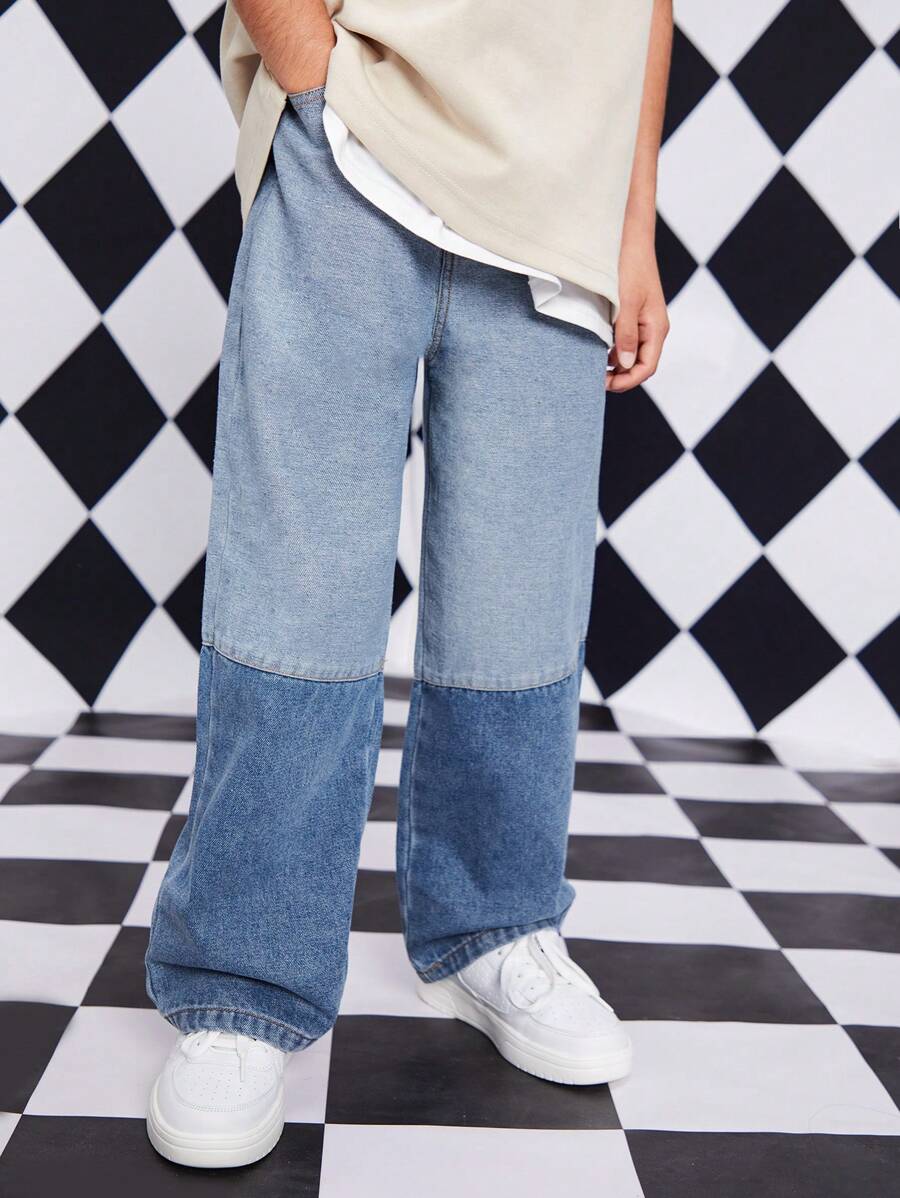 Cậu bé Tween Hai âm quần ống rộng Quần jean - Rửa nhẹ - Xem 1