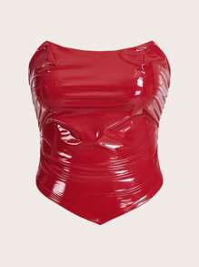 SHEIN ICON Plus PU Leather Tube Top - Red - View 1