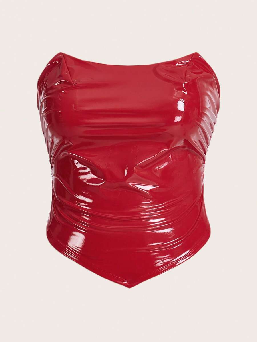 SHEIN ICON Plus PU Leather Tube Top - Red - View 1