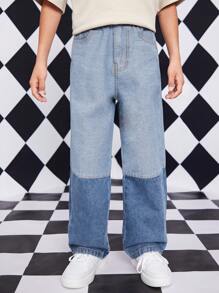 Cậu bé Tween Hai âm quần ống rộng Quần jean - Rửa nhẹ - Xem 6