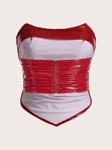 SHEIN ICON Plus PU Leather Tube Top - Red - View 2
