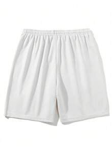 Manfinity Homme 男士條紋印花腰部抽繩短褲 - 白色 - 查看 2