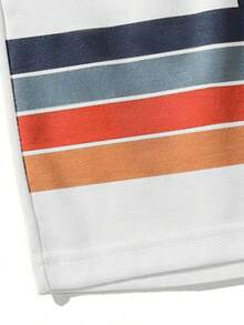 Manfinity Homme 男士條紋印花腰部抽繩短褲 - 白色 - 查看 4