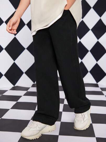 SHEIN Explorewe 青少年男孩休闲学院风日常全松紧腰平口袋直筒牛仔裤