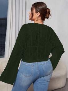 SHEIN Unity Hơn Thả vai Tie Trước Đan Mở Áo len Mở - Màu xanh lá cây đậm - Xem 2