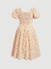 SHEIN MOD 大碼印花前打結高衩連衣裙 - 黃色 - 查看 2