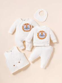 女嬰卡通圖案連身背心和運動褲&連身褲&夾克&圍兜 - 白色 - 查看 1