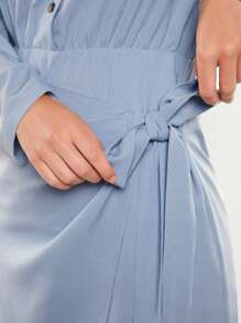 BizChic Chất rắn Nút phía trước Nút ven Váy quấn - Màu xanh bụi bặm - Xem 5