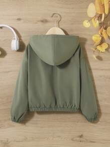 SHEIN 女大童1入組翻蓋細節連帽夾克 - 軍綠色 - 查看 2