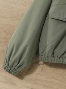 SHEIN 女大童1入組翻蓋細節連帽夾克 - 軍綠色 - 查看 4