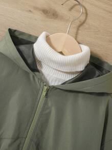 SHEIN 女大童1入組翻蓋細節連帽夾克 - 軍綠色 - 查看 5