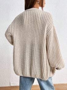 SHEIN Unity Áo khoác cardigan thiết kế giản dị thả vai - Màu be - Xem 2