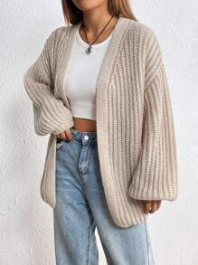 SHEIN Unity Áo khoác cardigan thiết kế giản dị thả vai - Màu be - Xem 6