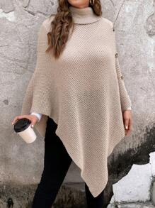 SHEIN Clasi Hơn Áo cao cổ Viền không đối xứng Đan Áo choàng Mưa - Lạc đà - Xem 1