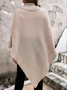 SHEIN Clasi Hơn Áo cao cổ Viền không đối xứng Đan Áo choàng Mưa - Lạc đà - Xem 2