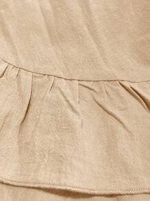 SHEIN LUNE 素色口袋細節長褲 - 卡其色 - 查看 7
