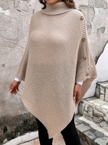 SHEIN Clasi Hơn Áo cao cổ Viền không đối xứng Đan Áo choàng Mưa - Lạc đà - Xem 3