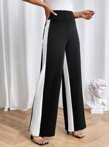 SHEIN Essnce Pantalones de pierna ancha en contraste lado - Blanco y Negro - Ver 3