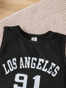 SHEIN 女小童字母圖案背心上衣&迷彩印花長褲&帽 - 彩色 - 查看 7