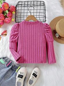 SHEIN Cô Gái Trẻ 1 Miếng Đỏ  Bong bóng Tay áo Giải trí Áo thun Áo - Hồng - Xem 2