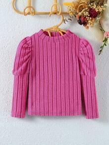 SHEIN Cô Gái Trẻ 1 Miếng Đỏ  Bong bóng Tay áo Giải trí Áo thun Áo - Hồng - Xem 6