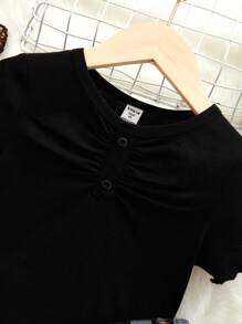 SHEIN Young Girl Plaid & Heart Print Ruched PJ Set