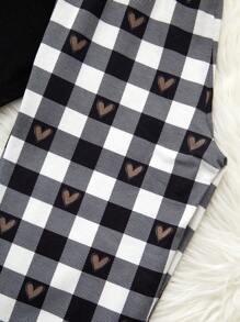 SHEIN Young Girl Plaid & Heart Print Ruched PJ Set
