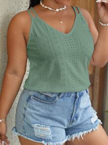 SHEIN VCAY Plus Eyelet Embroidery Cami Summer Top - Mint Green - View 1