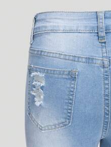 Teen Girl Ripped Raw Hem Jeans - Light Wash - View 4