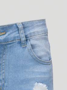 Teen Girl Ripped Raw Hem Jeans - Light Wash - View 3