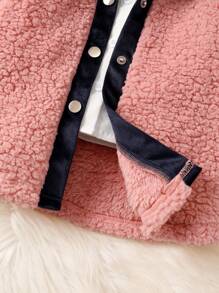 Baby Girl 3pcs Frill Trim Flounce Sleeve Shirt & Contrast Tape Skirt & Button Front Coat - Multicolor - View 6