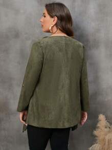 SHEIN LUNE Plus Waterfall Collar Roll Tab Sleeve Open Front Coat - Army Green - View 2