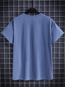 EASEVO 男士大码標語圖案貼布細節T恤 - 藍色 - 查看 2