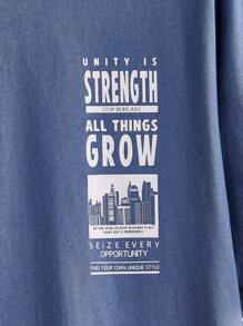 EASEVO 男士大码標語圖案貼布細節T恤 - 藍色 - 查看 3