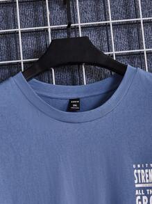 EASEVO 男士大码標語圖案貼布細節T恤 - 藍色 - 查看 4