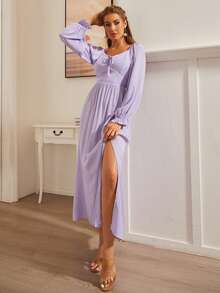 S BETRO Ca-vát Backless Tay áo loe Váy chữ A - Màu Lilac Tím - Xem 3
