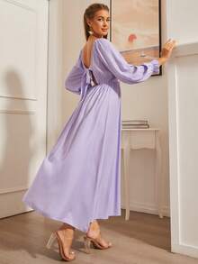 S BETRO Ca-vát Backless Tay áo loe Váy chữ A - Màu Lilac Tím - Xem 7