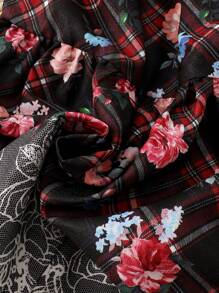 女嬰格紋印花荷葉袖前蝴蝶結連衣裙＆ 頭巾 - 彩色 - 查看 8