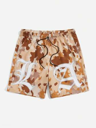 Ragazzi Shorts mimetico con stampa lettera con coulisse a vita