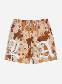 ROMWE MEN 男士迷彩字母圖案腰部抽繩短褲 - 彩色 - 查看 2