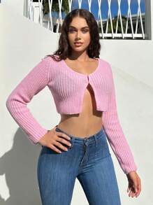 SHEIN SXY 前紐扣短款開衫 - 粉色 - 查看 4