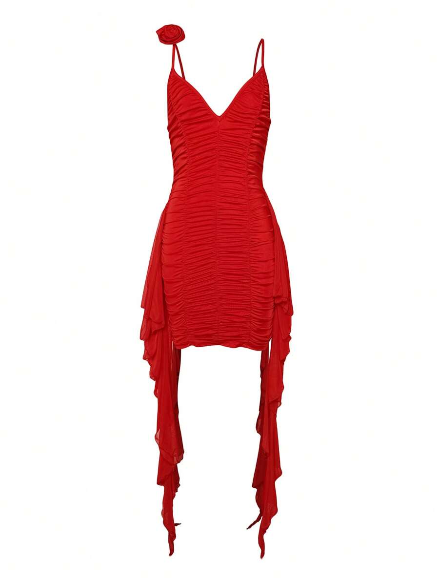 VaVaBold Solid Ruched Draped Detail Cami Dress