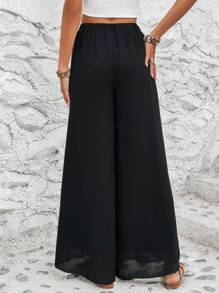 SHEIN LUNE Solid Wide Leg Trousers - Black - View 2