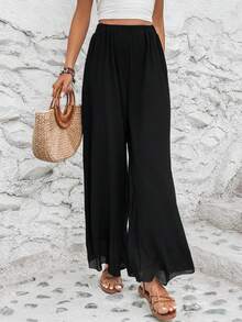 SHEIN LUNE Solid Wide Leg Trousers - Black - View 6