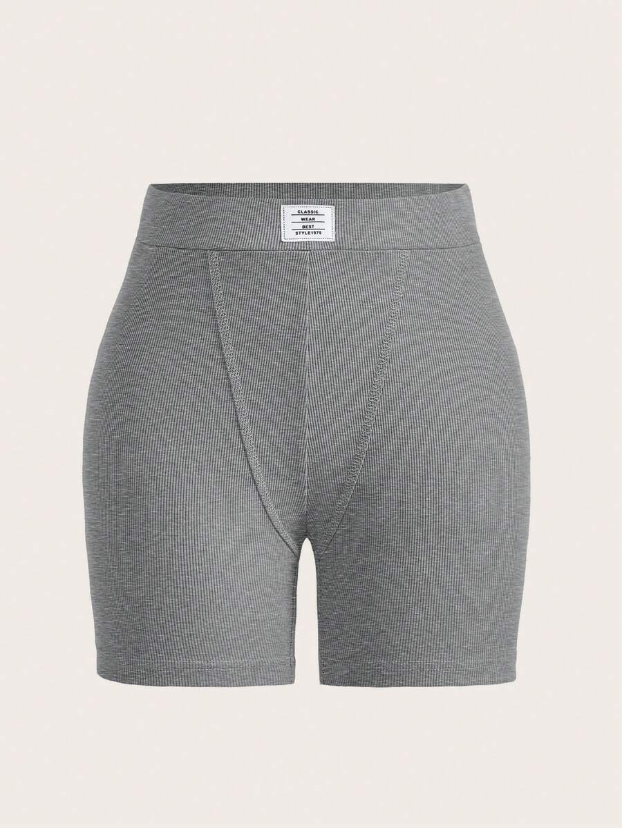SHEIN EZwear Letter Patched Cycling Shorts - Grey - View 1